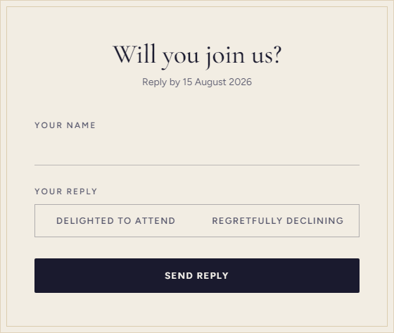RSVP form card for guest reply